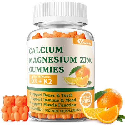 YAAHARO Calcium Magnesium Zinc Gummies with Vitamin D3 & K2 - Sugar Free Calcium Gummies for Women and Men - Bone & Immune Support - Non-GMO, Gluten-Free, Orange Flavored - 60 Gummies