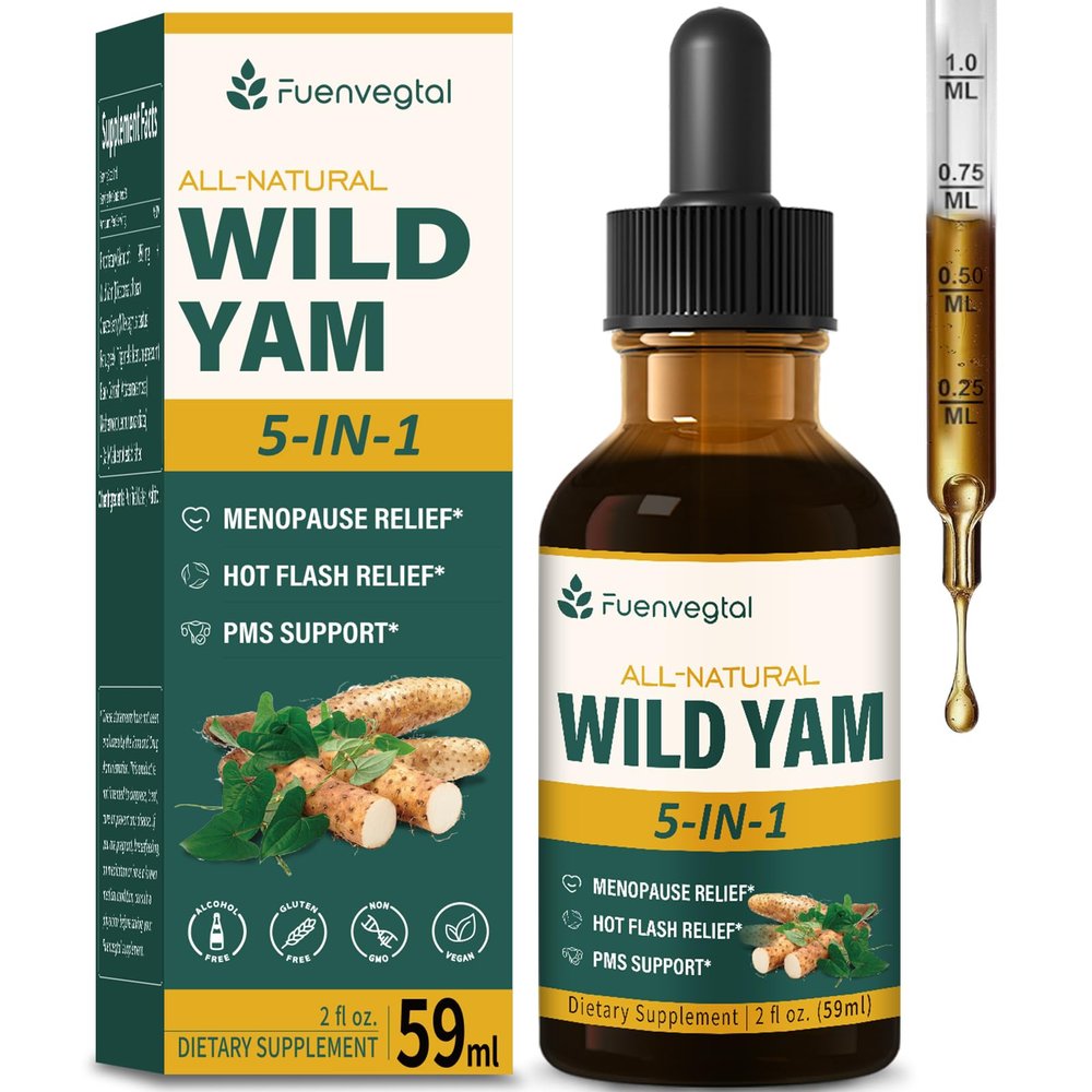 Fuenvegtal Wild Yam Root Extract Drops, Women's Supplement with Fenugreek & Motherwort Herb for Menopause Relief & PMS Support. Fenogreco y ame Salvaje para la Menopausia. 2oz