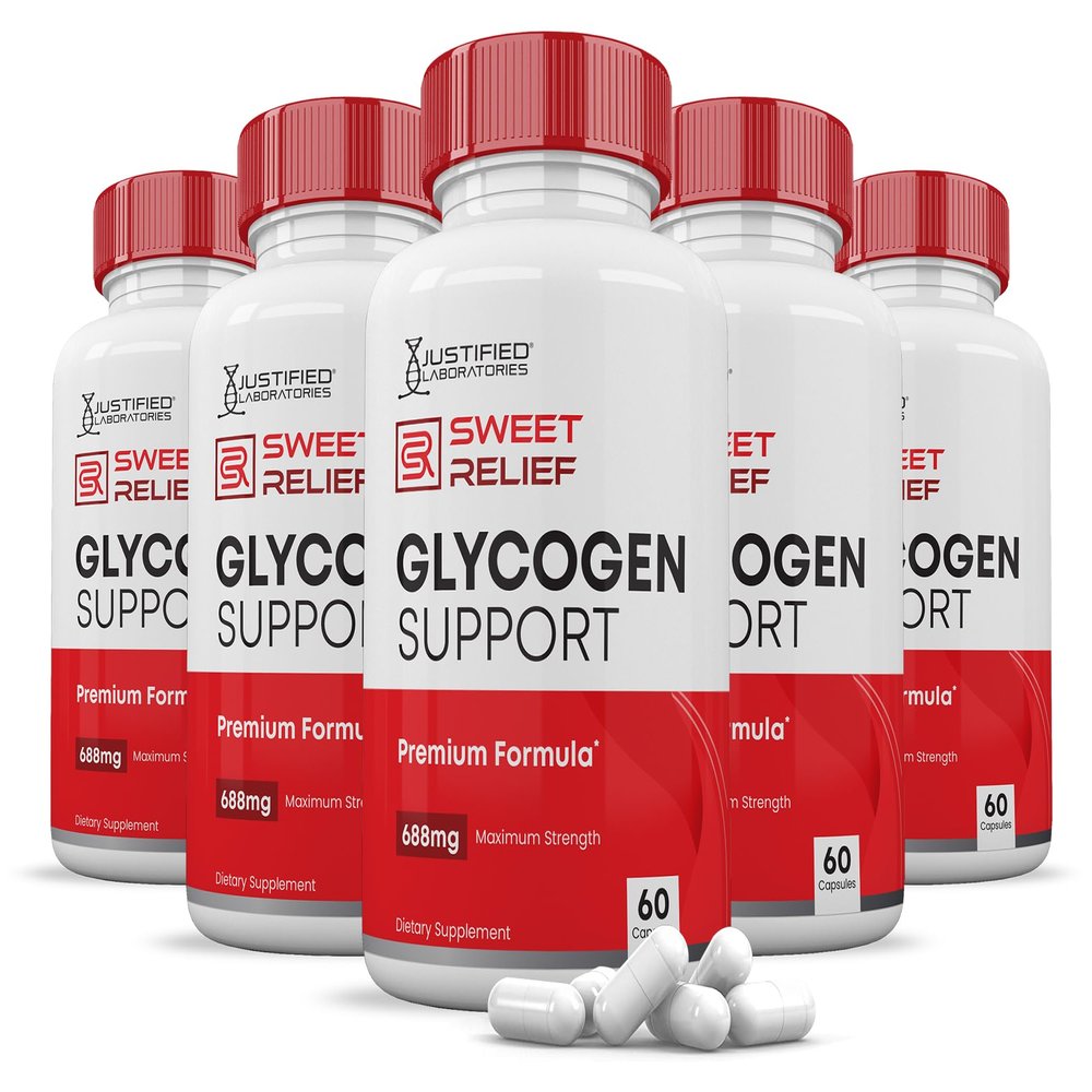 (5 Pack) Sweet Relief Glycogen Support Pills Premium Formula 688MG Zero Artificial Colors Flavoring Preservatives 360 Capsules