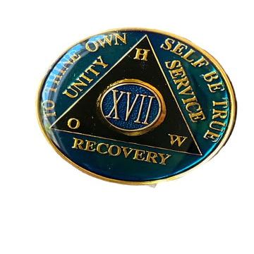 12 Year AA Medallion Metallic Green How Tri-Plate Sobriety Chip