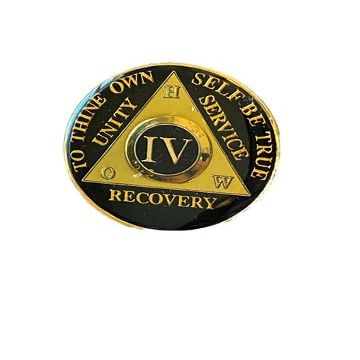 30 Year AA Medallion Metallic Black How Tri-Plate Sobriety Chip