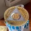 27 Year AA Medallion Gold How Bi-Plate Sobriety Chip view 3