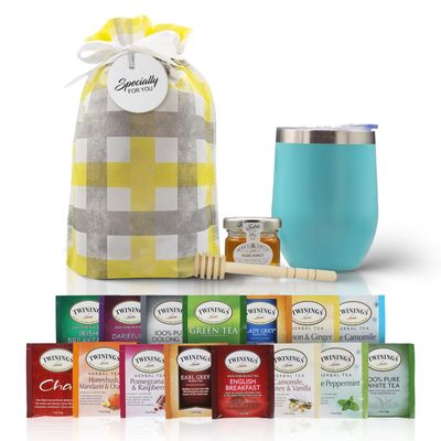 Tea Gift Set for Women & Men Includes Assorted Teas, Elegant Mug & Honey (Teal)