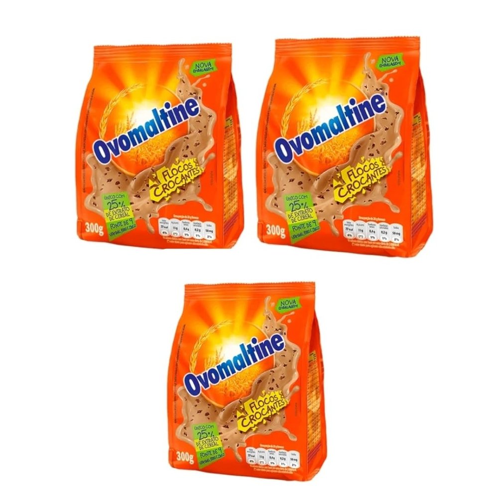 Flocos Crocantes de chocolate Ovomaltine Brasileiro - chocolate em p - Pack of 3x300g