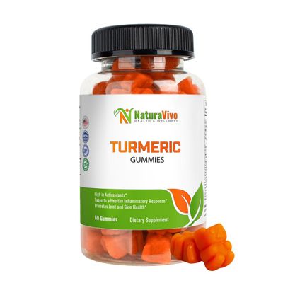Turmeric Gummies - 60 Count - Turmeric/Ginger Flavor - Made in USA - Supports Joint, Bone & Skin Health - Curcumin with Black Pepper for Enhanced Absorption