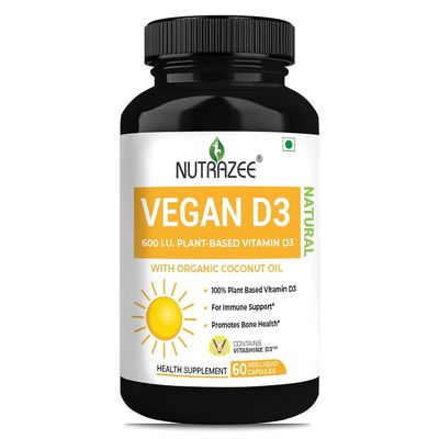 Generic Vitamin D3 Supplement for Men & Women, Cholecalciferol, Plant Based Natural from Lichen with Organic Coconut Oil, Immunity, Bone, Joint & Muscles Health - 60 Liquid Filled Capsules