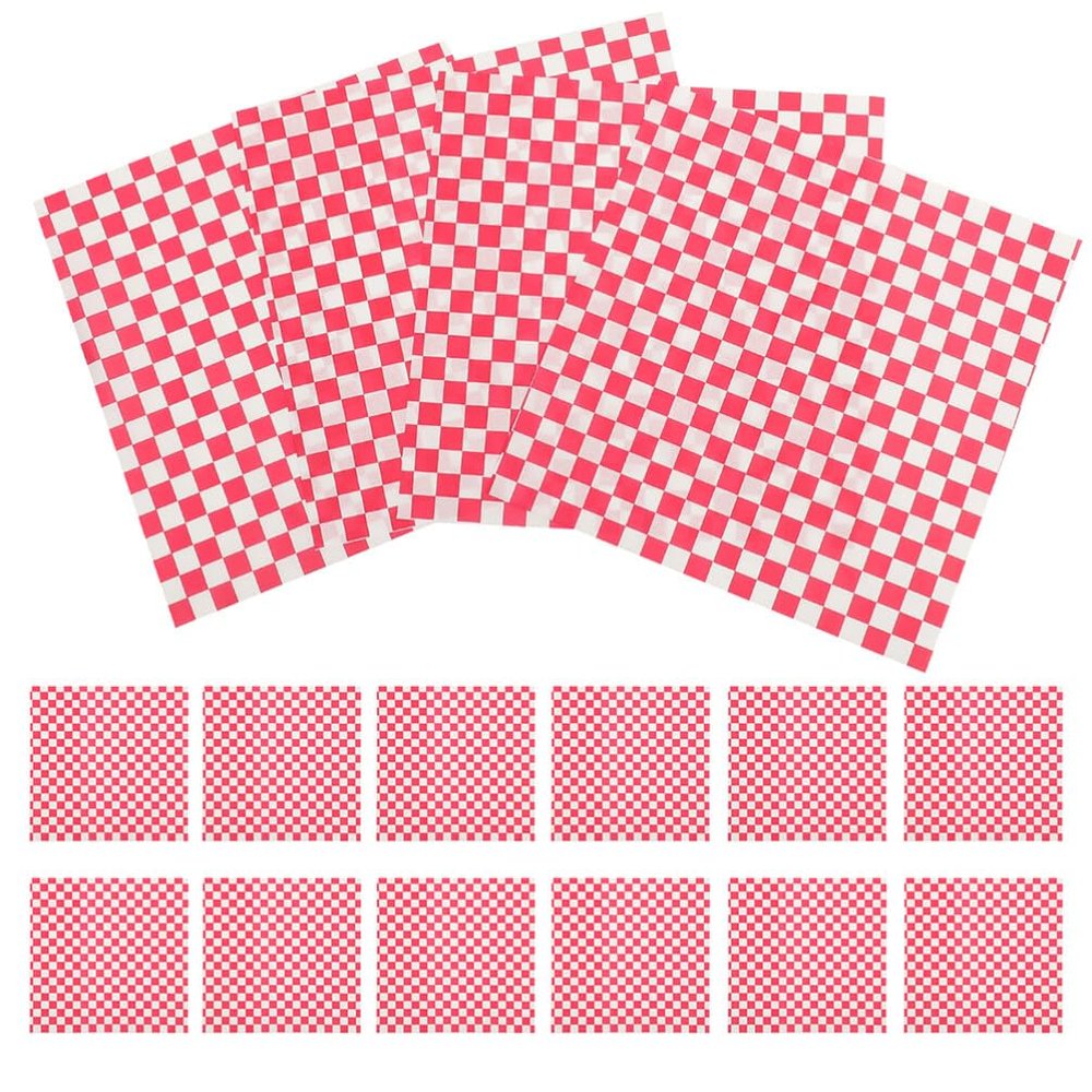 ABOOFAN 50sheets Greaseproof Sandwich Paper Liners Checkered Food Wrap for Burgers Fries and Baked Goods Oil-resistant Dual-sided Food Paper for Easy Serving and Cleanup
