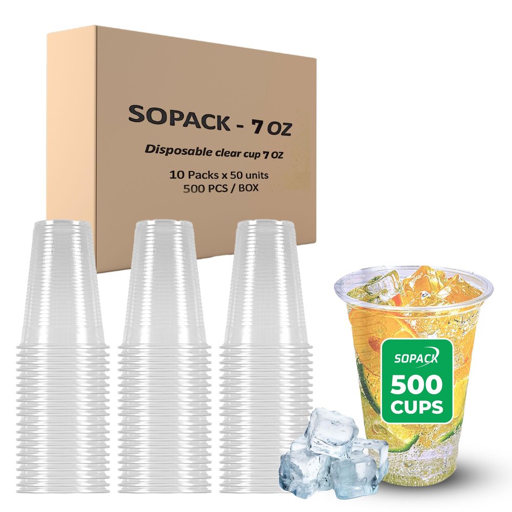 500 Pack - Clear Plastic Cups 7oz, Shatterproof & Stackable, Disposable Drinking glasses, BPA-Free, 10 Packs of 50 Cups Individually Packed, Ideal for Parties, Events, Everyday Use (7oz - 500 Pack)
