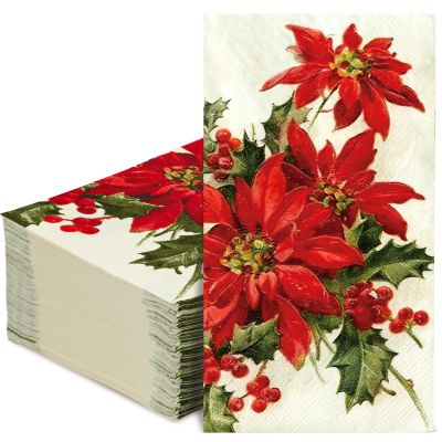 200Pcs Christmas Guest Napkin Poinsettia Flower Disposable Paper Napkin Decorative Dinner Hand Towel Napkin for Xmas Holiday Party Supplies