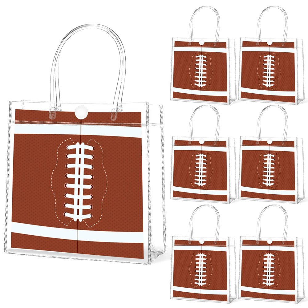 Lonfliness 24Pcs Football Clear PVC Gift Bags With Handles Football Party Favors Goodie Treat Bags Sport Theme Candy Bags Present Wrap Tote Bags for Boys Birthday Baby Shower Decorations 8 x 8 x 3in