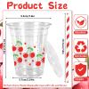 JarThenaAMCS 50Pcs Cherry Plastic Cups with Lids and Straws Red Cherry Flower Heart Clear Plastic Cups 12oz Disposable Cups for Daily Holiday Party Supplies view 2