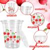 JarThenaAMCS 50Pcs Cherry Plastic Cups with Lids and Straws Red Cherry Flower Heart Clear Plastic Cups 12oz Disposable Cups for Daily Holiday Party Supplies view 3