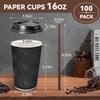 [100 Set] 16 oz Disposable Coffee Cups with Lids, Insulated Paper Cups with Stirring Straw, Leak-Free Food Safe Solo Cups, Ripple Double-Walled Paper Cup for Hot Beverage or Cold Drinks (Black) view 2