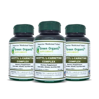Green Organic Supplements Acetyl L-Carnitine, Carnitine, ALC, High Absorbable, Non-GMO, Gluten-Free (Pack of 3)