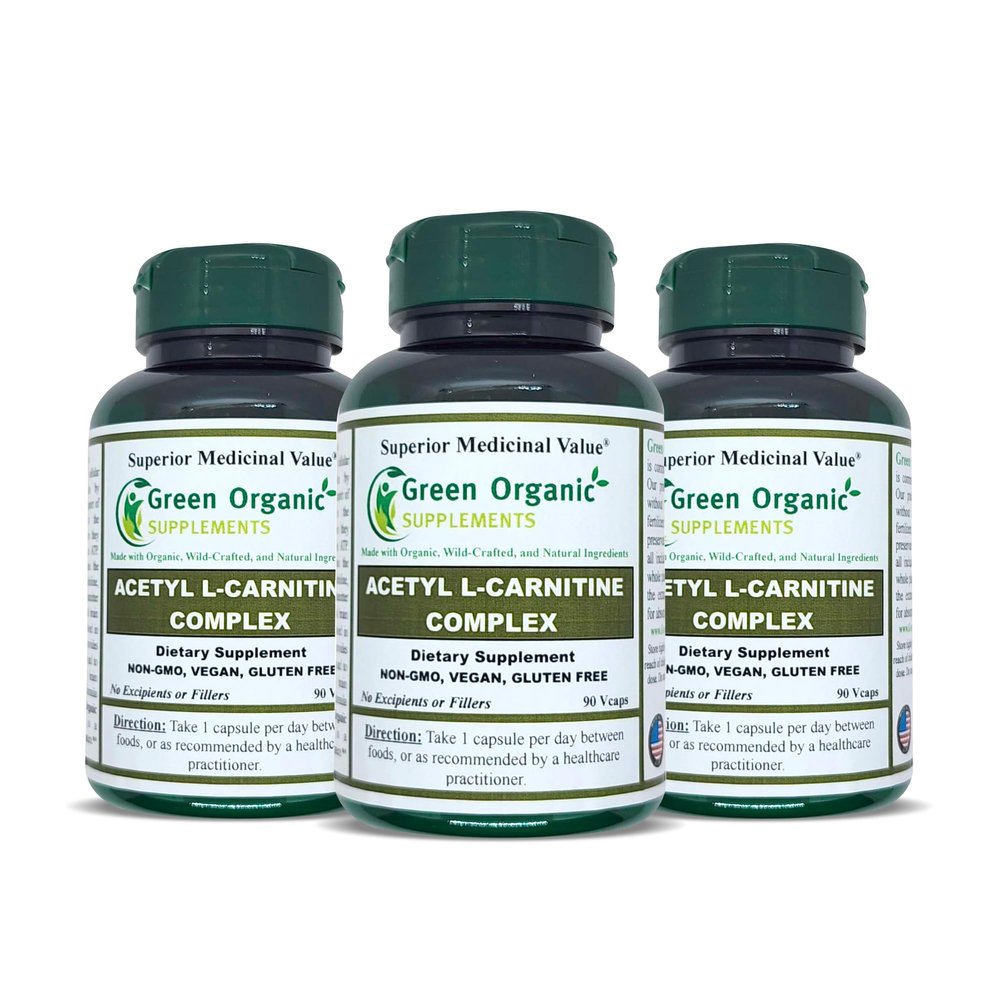 Green Organic Supplements Acetyl L-Carnitine, Carnitine, ALC, High Absorbable, Non-GMO, Gluten-Free (Pack of 3)