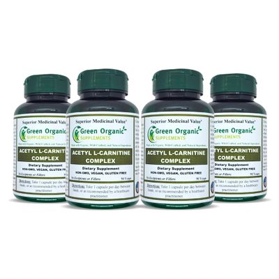 Green Organic Supplements Acetyl L-Carnitine, Carnitine, ALC, High Absorbable, Non-GMO, Gluten-Free (Pack of 4)
