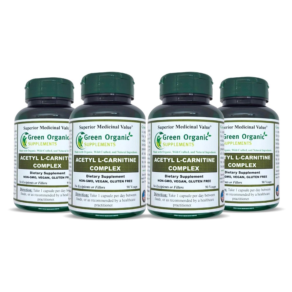 Green Organic Supplements Acetyl L-Carnitine, Carnitine, ALC, High Absorbable, Non-GMO, Gluten-Free (Pack of 4)