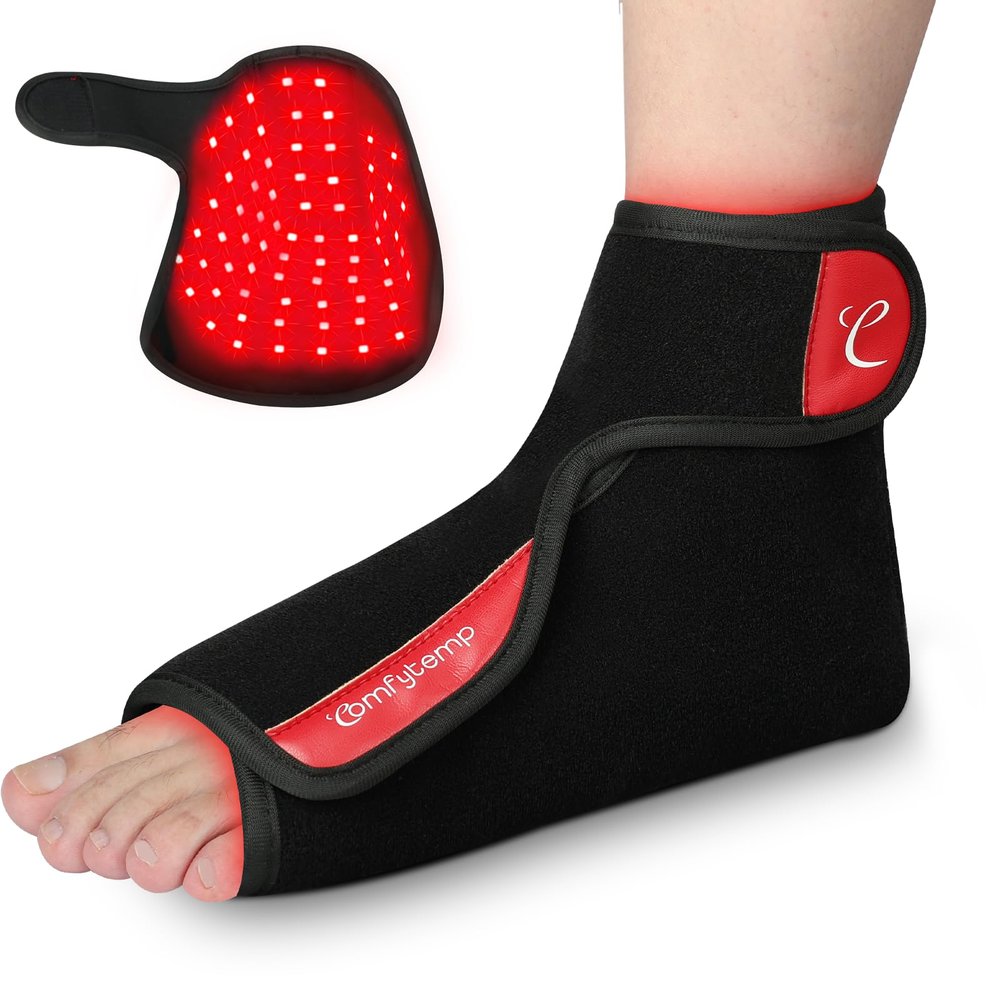 Comfytemp 5000mAh Cordless Red Light Therapy for Foot, Portable Near Infrared Light Therapy Heat Therapy Foot Wrap, Wireless Light Shoe for Foot Ankle Heel Joint, Fit Foot Size 4-6