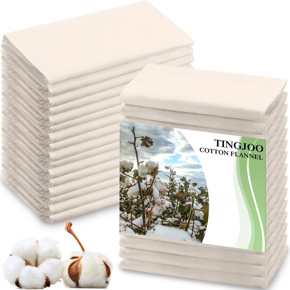 30 Pcs Organic Cotton Flannel for Castor Oil Pack Wrap Unbleached Reusable Castor Oil Wrap Soothing Heat Compress Soft and Highly Absorbent for Abdomen Liver Joints and Other Areas