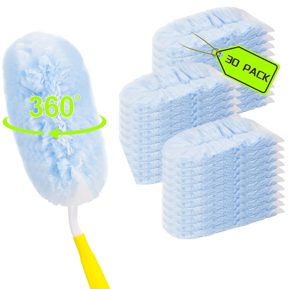 30 Count Duster Refills Compatible with Swiffer Dusters, 360 Heavy Duty Duster Refills for Dusting Blinds, Ceiling (with one Handle)