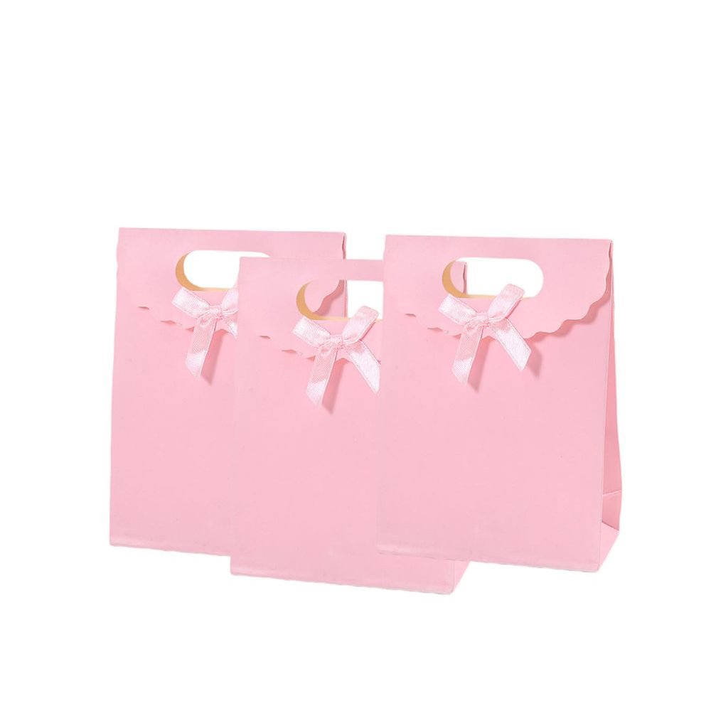 12pcs Pink Bow Gift Bags with HandlesPaper Flap Bags for Barbie Party Favors, Mothers Day, Weddings, Birthday Celebration, Baby ShowerGraduationValentine's Day8.265.72.36inch
