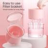 Denture Bath Cup with Cleaning Brush, Large Soaking Container with Strainer Basket for False Teeth & Night Guard, Oral Care Storage Holder for Home Use, Pink view 2