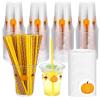 100 Set Fall Pumpkin Disposable Plastic Cups with Lids and Straws 12 oz Pumpkin Acorn Plastic Party Cups Transparent Cold Beverage Drinking Cups for Autumn Thanksgiving Party Supplies(Orange) view 1