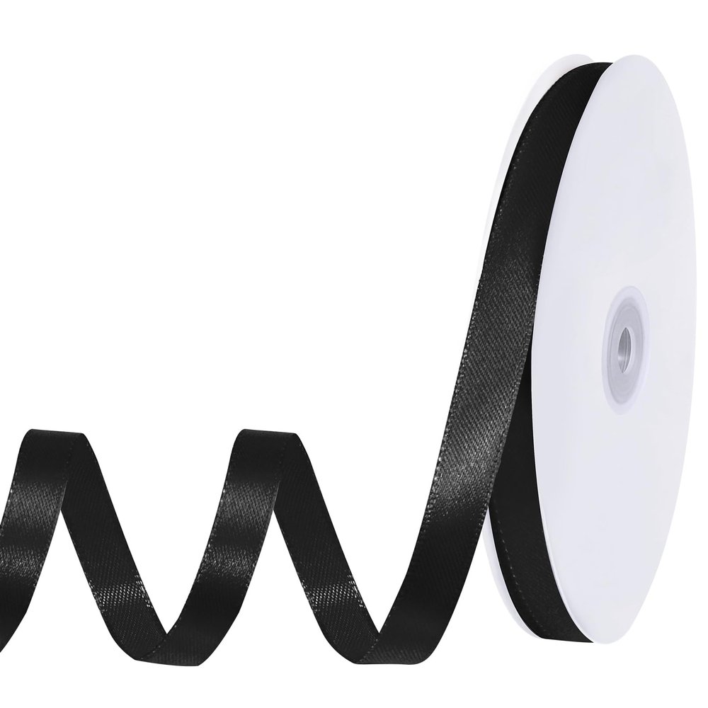 woric 120 Yards Black Ribbon 3/8 Inch Thin Black Satin Ribbon Bows Craft Fabric Ribbons for Cake Bows Making Hair Gift Wrapping Floral Bouquet Party Decorations