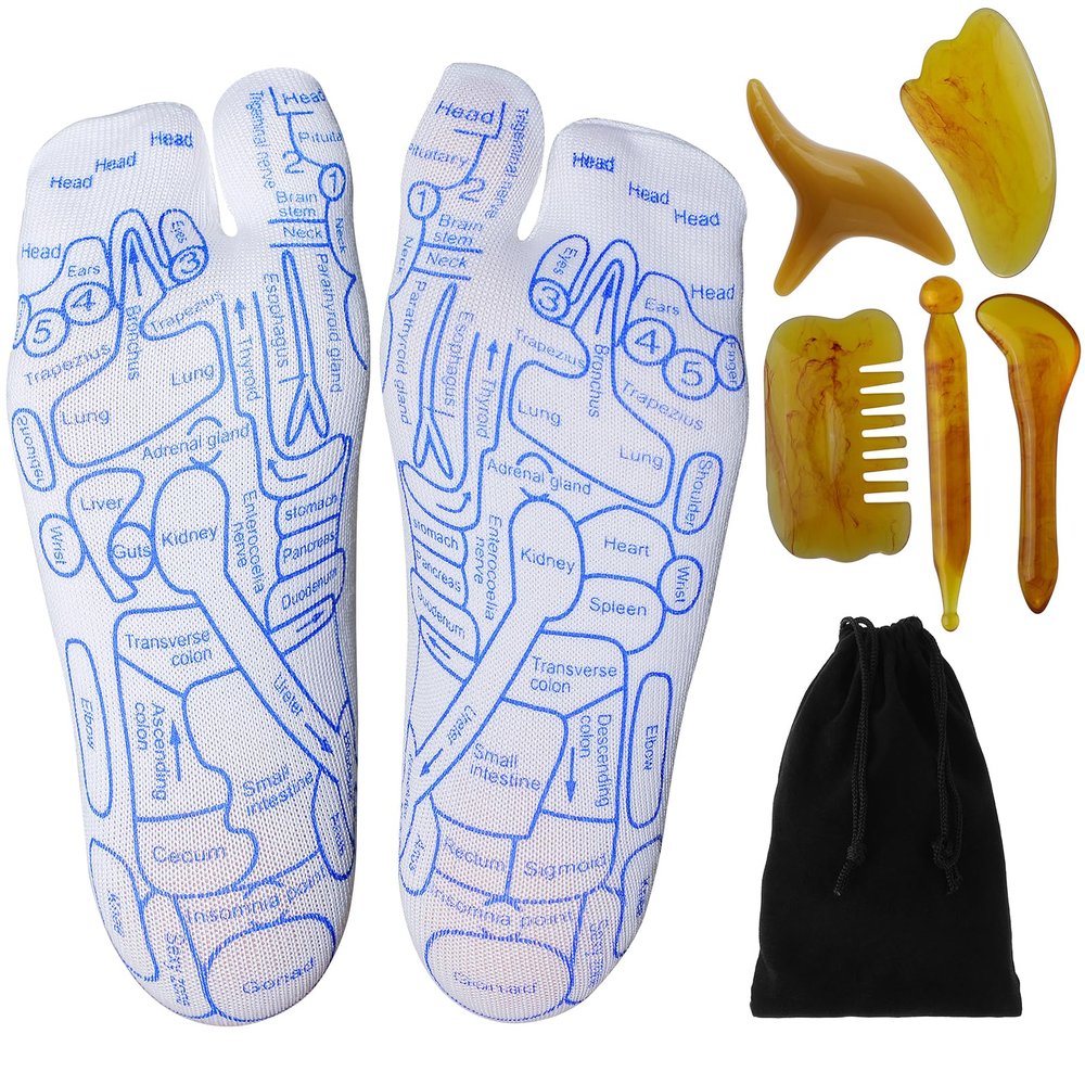GreatCase Reflexology Socks with Beginner Acupoint Massage Tools Set of 5 - Foot Pain Relief Remedy for Foot Massage Rod for Women and Men Tired Relieve