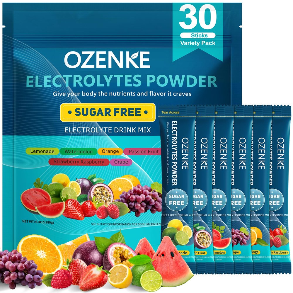 OZENKE Electrolytes Powder Packets, 30 Sticks Hydration Packets Sugar Free, Electrolyte Drink Mix Travel Electrolyte Packets for Rapid Hydration, 6 Flavors