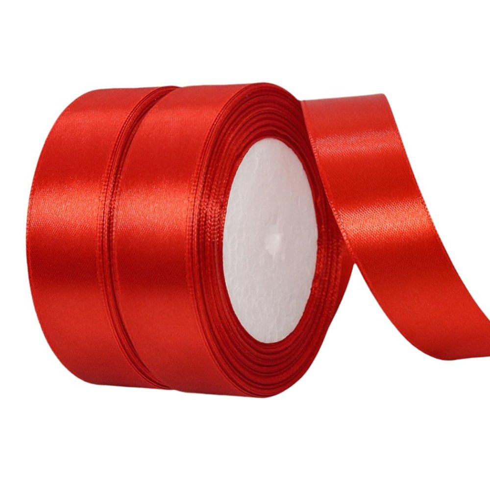 1 Inch Red Satin Ribbon,50 Yards Red Ribbon Solid Fabric Ribbon for Gift Wrapping Floral Bouquets Wedding Home Party Decoration