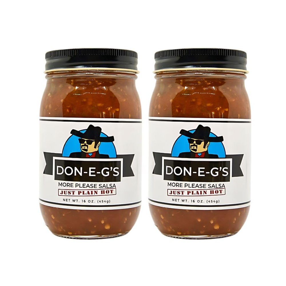 Don-E-G's "More Please" Just Plain Hot Salsa - Authentic Irresistible Homemade Taste, Made with a Secret Family Recipe, Made in Arkansas, 16 oz (2 Pack)