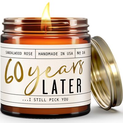 60th Anniversary Gifts - '60 Year Later' Candle, w/Sandalwood Rose - infused w/Essential Oils I 60th Wedding Anniversary Gift Ideas I 60 Year Wedding Anniversary Gifts for Wife I USA Made