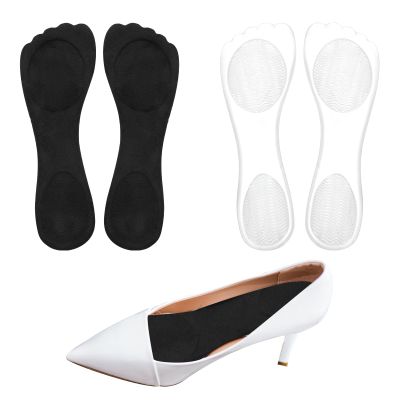 2 Pairs of Inserts for High Heels, 3/4 Gel Cushion Insoles for Women Non-Skidding Adhesive Shoe Pads Comfortable Dress Shoe Insoles for High Heels for Sandals Flats Boots Pumps(Clear, Black)