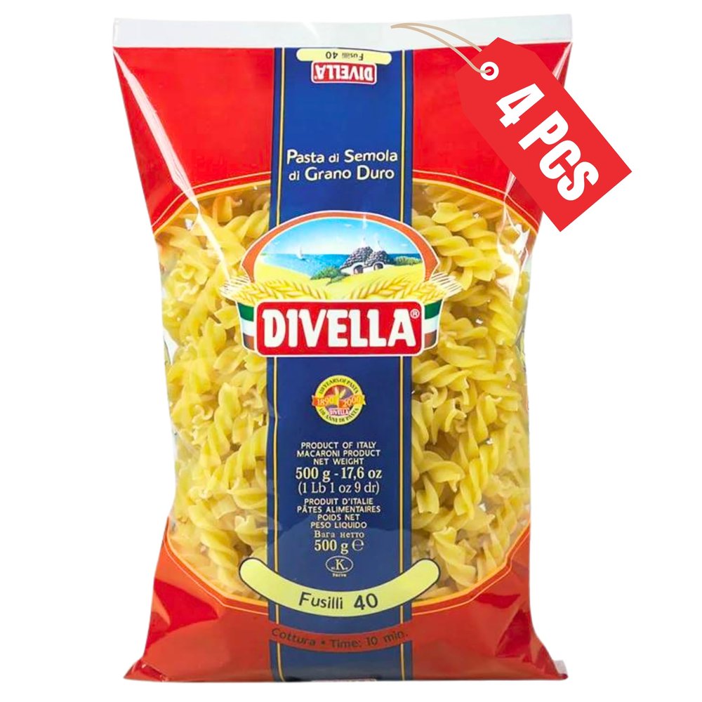 Divella Fusilli Pasta #40, 16 oz. (Rotini Pasta - Pack of 4) - Authentic Italian Pasta Made with Durum Wheat Semolina, Perfect 'Al Dente' Texture for Every Dish