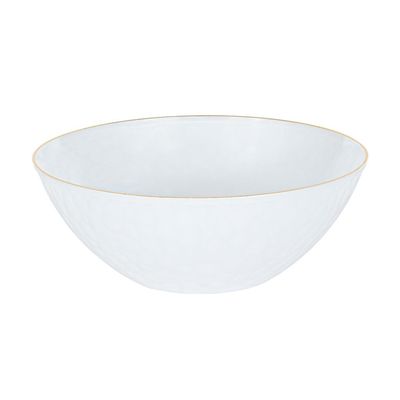 EcoQuality 12oz Hammered White Plastic Round Bowls with Gold Rim - Disposable Translucent Plastic Soup Bowls, Heavy Duty Salad Bowls, Dessert Bowl, Baby Showers, Weddings, Birthday Party (120)