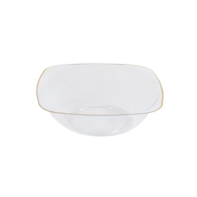 EcoQuality 6 oz Clear Plastic Square Bowls with Gold Rim - Disposable Plastic Soup Bowls, Heavy Duty Plastic Salad Bowls, Dessert Bowl for Baby Showers, Weddings, Birthday Party (10)