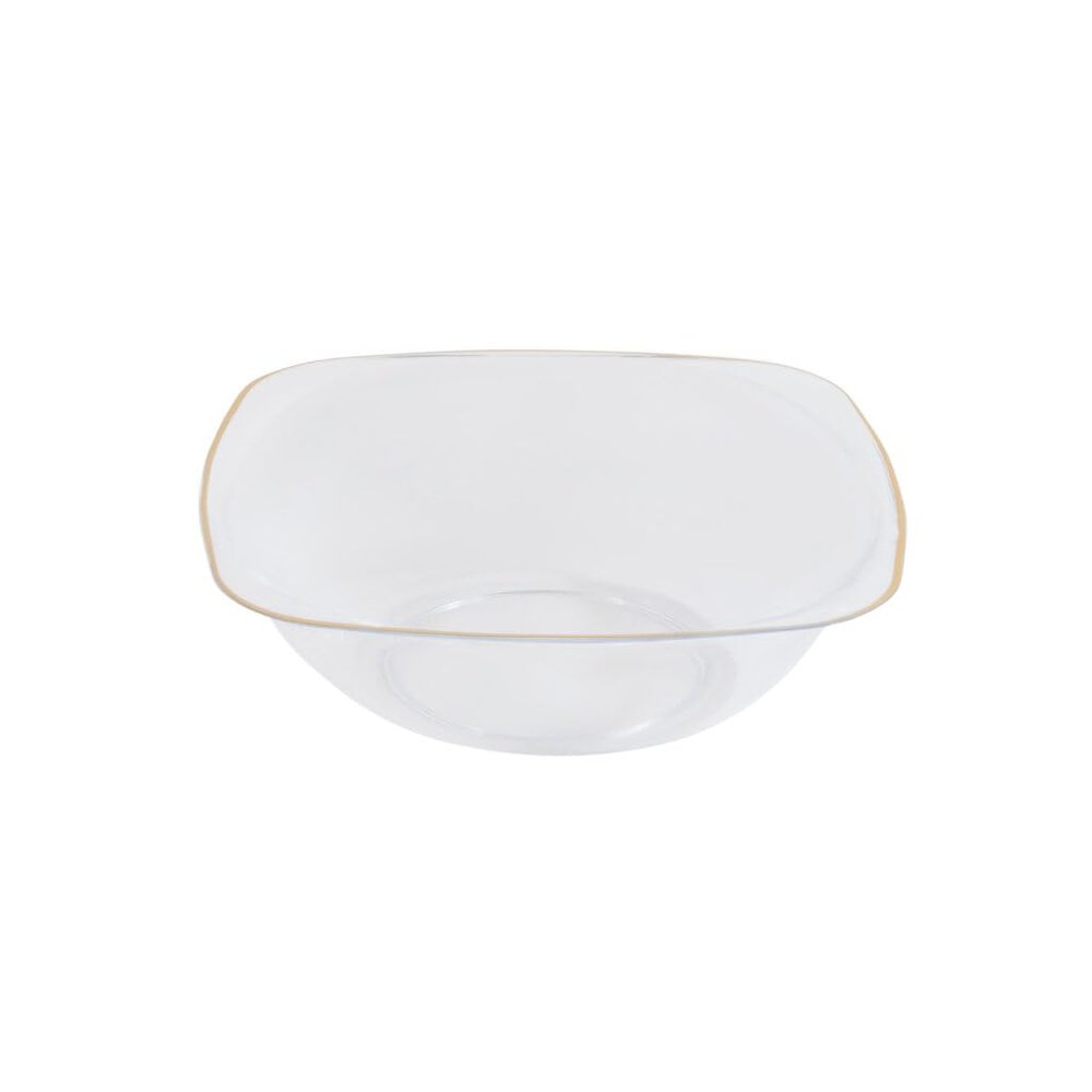 EcoQuality 6 oz Clear Plastic Square Bowls with Gold Rim - Disposable Plastic Soup Bowls, Heavy Duty Plastic Salad Bowls, Dessert Bowl for Baby Showers, Weddings, Birthday Party (10)