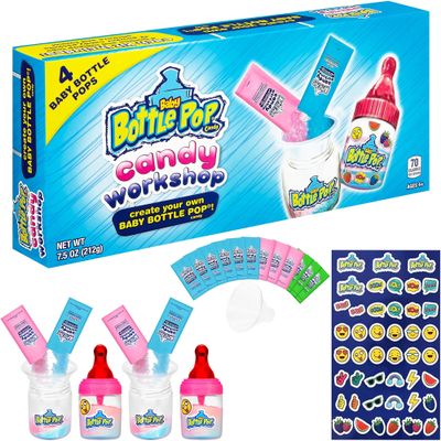 Baby Bottle Pop Candy Workshop - Candy Making Kit For Kids - 4 Count Lollipops w/Powdered Sugar Dip in Assorted Fruity Candy Flavors - Fun DIY Candy Kit For Party Favors - Lollipop Making Kit