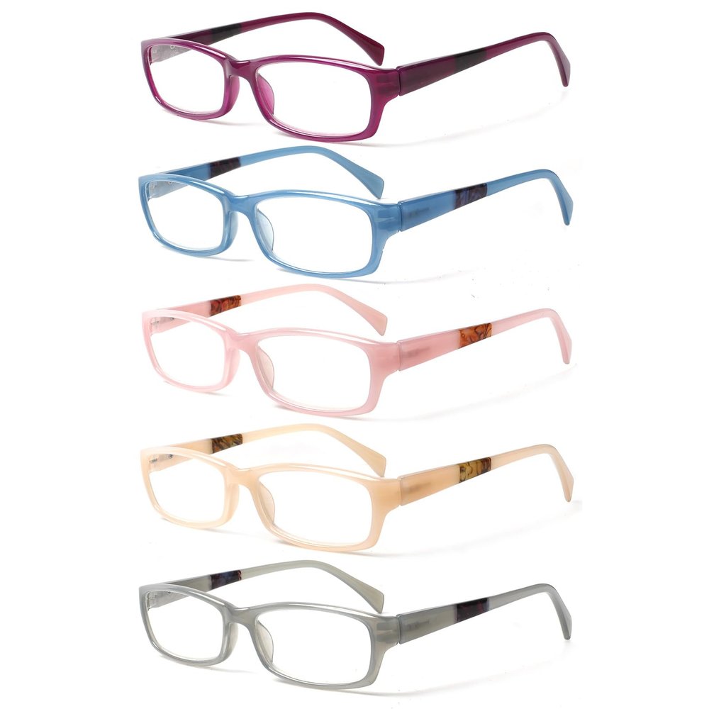 Kerecsen Reading Glasses 5 Pairs Fashion Ladies Readers Spring Hinge with Pattern Print Eyeglasses for Women (Mix Color -9, 1.50)