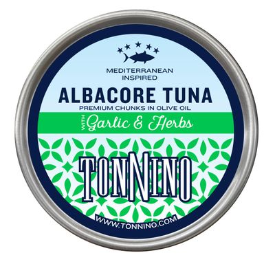 Tonnino Tuna Fish Albacore - Premium chunk in olive oil with Garlic & Herbs Pack of 12 Alternative to Salmon Protein Snacks Ready to Eat Meals
