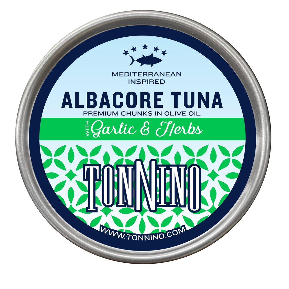 Tonnino Tuna Fish Albacore - Premium chunk in olive oil with Garlic & Herbs Pack of 12 Alternative to Salmon Protein Snacks Ready to Eat Meals