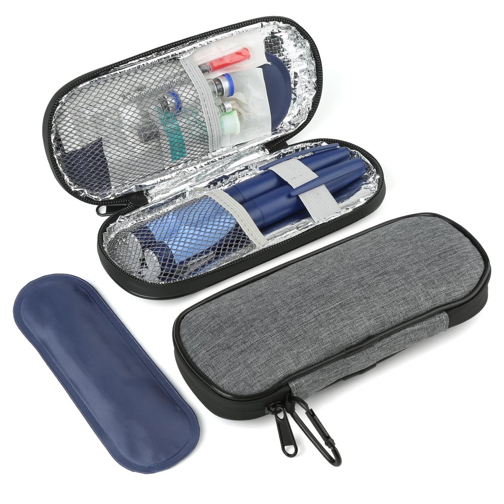 BLK8IGHT Insulin Pen Cooler Travel Case with 2 Reusable TSA Approved Ice Packs, Diabetic Medication Insulated Cooler Bag for Insulin Pens and Other Diabetic Supplies Storage Grey