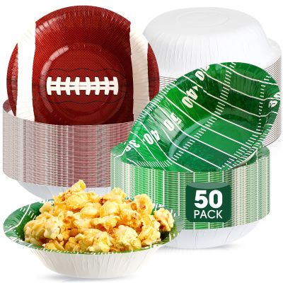 Ziliny 50 Pcs 16 oz Football Paper Bowls Football Party Snack Bowls Supplies for Game Day Hot Cold Soup Salad Dessert Home Cereal Holiday Decoration