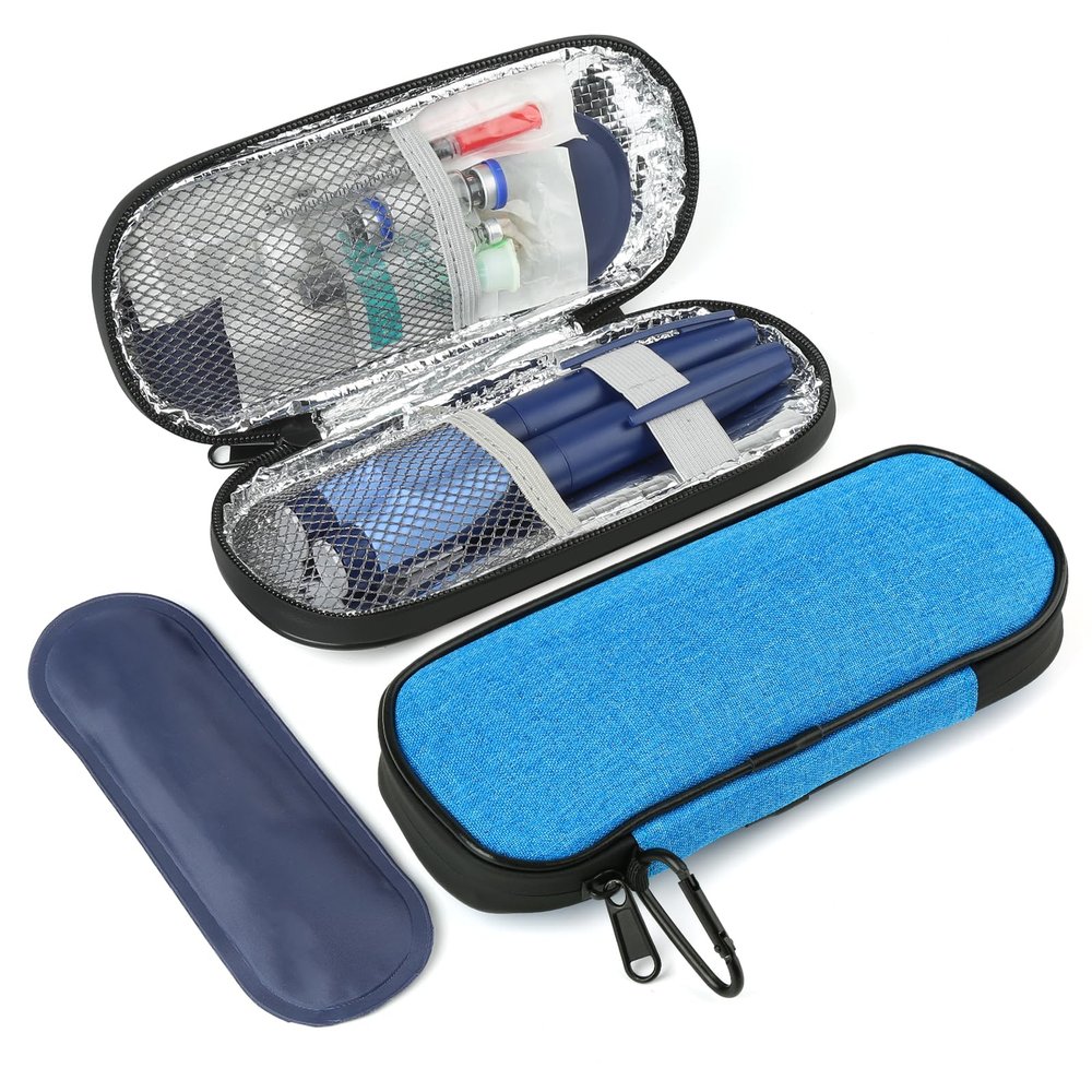 BLK8IGHT Insulin Pen Cooler Travel Case with 2 Reusable TSA Approved Ice Packs, Diabetic Medication Insulated Cooler Bag for Insulin Pens and Other Diabetic Supplies Storage Blue