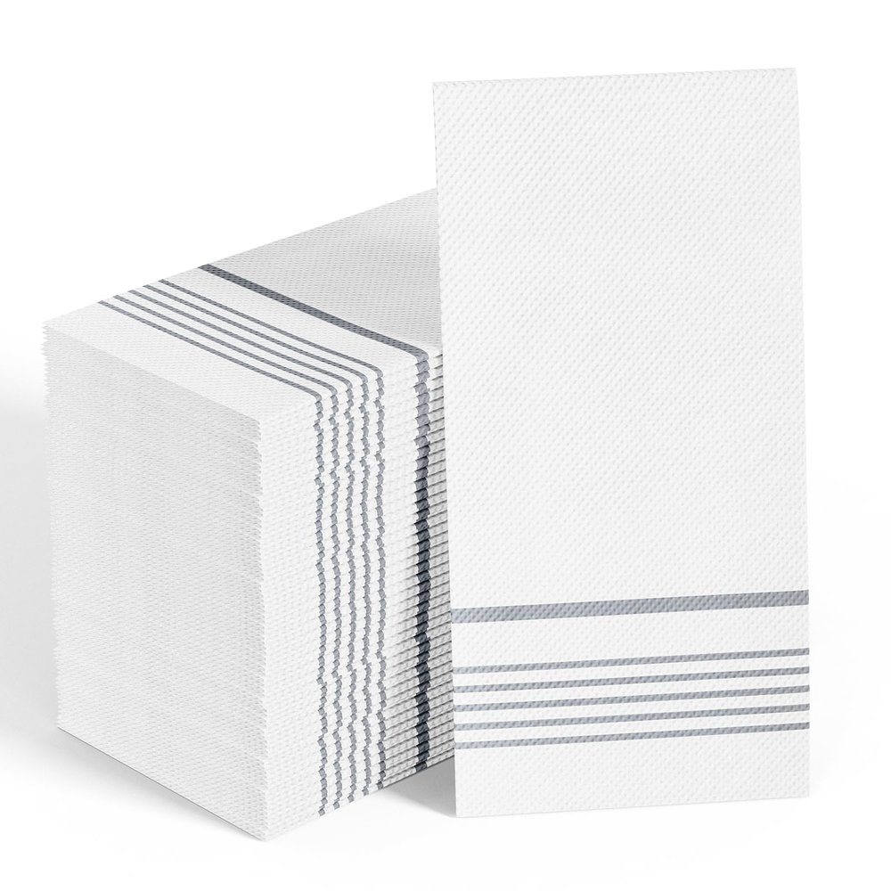 200 Pack Paper Dinner Napkins, Absorbent Paper Napkins, Premium Quality Guest Towels, 2-Ply Disposable Hand Towels for Kitchen, Events, Parties or Events (Silver)