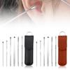 Earwax Cleaner Tool Set, Ear Wax Removal Tool Ear Cleaning Kit, Ear Cleaner Tool Ear Pick Earwax Removal Kit, Stainless Steel Earwax Removal Tool with Leather Storage Box (Black+Brown) view 1
