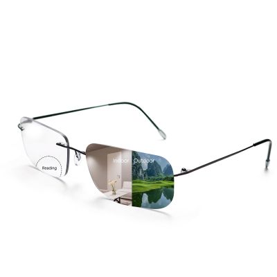 KISSOUL Rimless Photochromic Bifocal Reading Glasses Blue Light Blocking Readers Lightweight Transition Sunglasses Man Woman