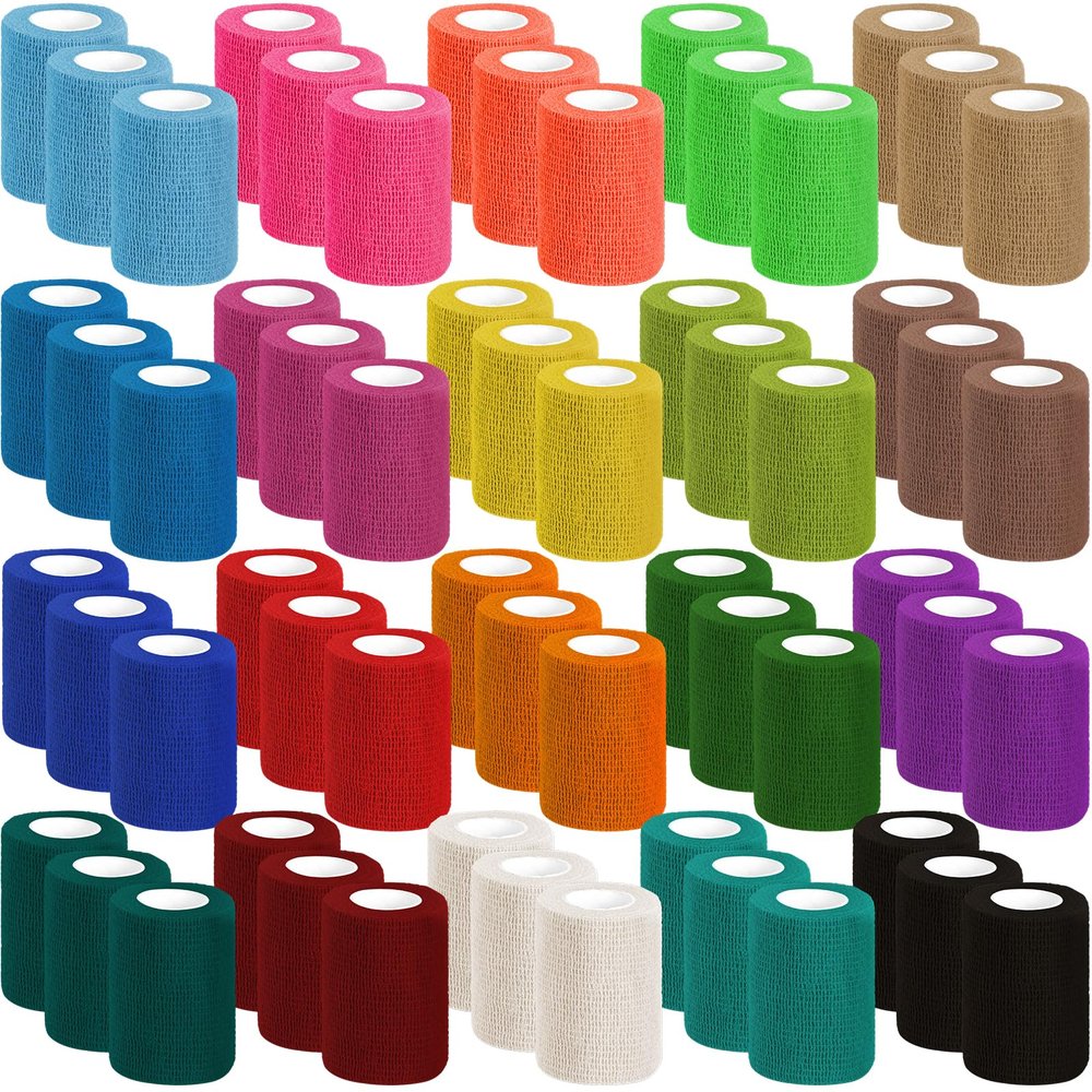 60 Pack Colorful Self Adhesive Bandage Wrap Bulk 3 Inch x 5 Yards Cohesive Bandage,Vet Wrap Breathable Elastic Self-Adherent Tape for Stretch Athletic Sports Wrist Ankle Dogs Pet Vet Wrap