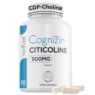 Teaveli Cognizin Citicoline- 500mg CDP Choline Capsules- Clinically Studied Brain Supplement to Support Clarity, Concentration and Memory  Most Bioavailable Form of Choline Supplements - 30 Servings